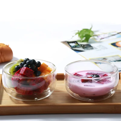 Doppio recipiente in vetro da parete per insalata di frutta Dessert, recipiente per cereali