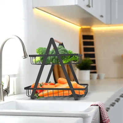 Home decorativo cucina piano di lavoro Organizzatore rimovibile rack di stoccaggio filo pane Cestello portaspola in metallo 2 Tier per frutta