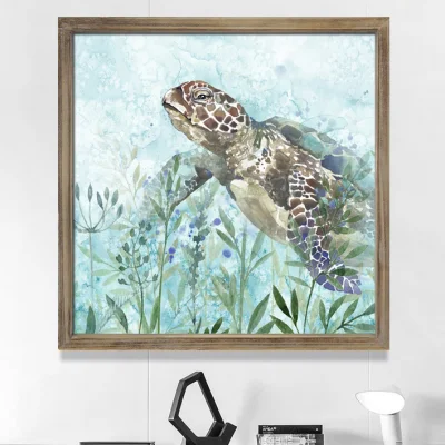 Sea Turtle Marine Life Woodblock Stampa pittura decorativa legno Arte Pittura di parete