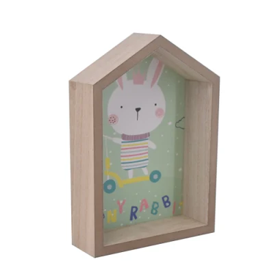 Cartello da tavolo in legno a forma di casa multicolore