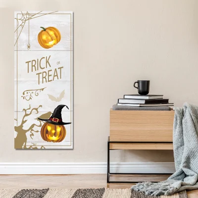 Custom Wholesale Long Strip Halloween Pumpkin Canvas Pittura Stampa con Luci a LED Wall Art