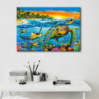 Vendita all&prime;ingrosso personalizzata Ocean Turtle Waterproof HD Stampa tela muro di pittura Arte
