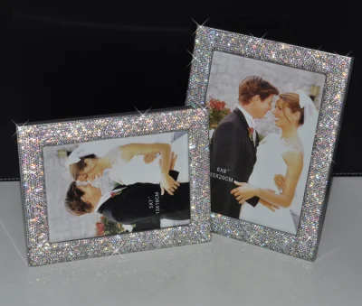  Ea007 Photo Holder specchio di vetro con bordo in cristallo brillante uso In piedi con l&prime;Easel incluso o Ready to Hang Silver Bling Cornice fotografica Diamond