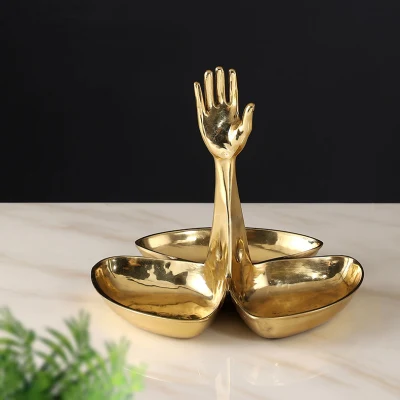 American All Ottone decorative Bowl Palm Shape Design Desktop Decorative Vassoio di decorazione regalo con piatti in metallo e frutta secca