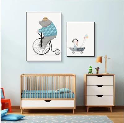 Posters e stampe Hanging cute Animal Kids Decoration Poster Living Set di animali da camera con pareti in muratura e con cornici botanici