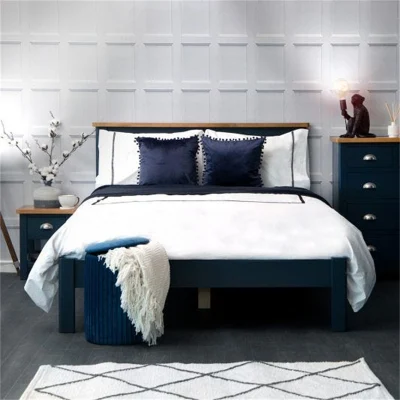 Mandrino da letto a muro in legno dipinto di quercia blu di alta qualità Cornice con doghe di pino Contemporaneo letto piatto per Home Hotel Letto singolo matrimoniale queen size