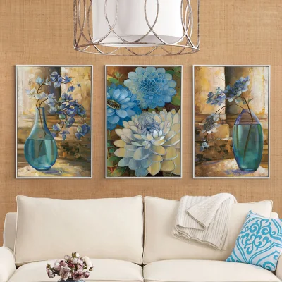 Arredamento Casa incorniciato Wall Art 3pieces Set olio Pittura Flower Stampa canvas