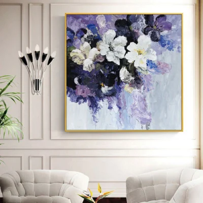 Dipinto a mano a olio di fiori viola per Club, decorazione della grande lobby dell&prime;hotel