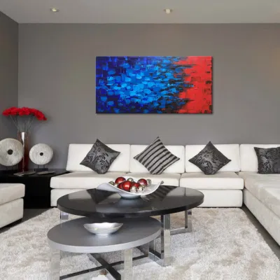 Arte da parete dell&prime;astratto dipinta a mano blu e rosso