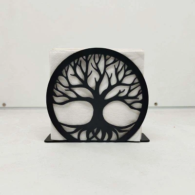 Supporto per tovagliolo da tavolo in ferro battuto in metallo forma Denim con albero grande Supporto verticale per tovagliatore di carta per rack di conservazione