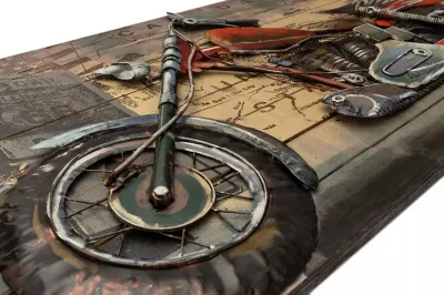 Vancy Arts 3D Grande Muraglia Arte metallo Moto Moto artigianale martellato Metallo zincato verniciato a mano Pronto ad appendare 3D parete metallica Arte