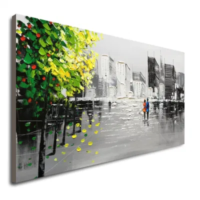 Bianco e nero con Green Tree Cistyscape Wall Art 3D Pittura ad olio testurizzata su tela