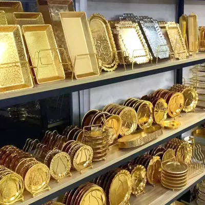 Cestello rettangolare in oro con vassoio decorativo in vetro a specchio con Maniglia