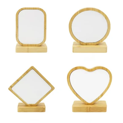 Sublimazione Blank Bamboo &amp; legno Photo Frame Heat Transfer Printing Set da tavolo Memorial Photo Frame a forma di cuore Photo Frame