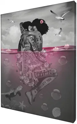 Wall Art Glam Moda Black Coppia Canvas Stampa Art Grey Immagine di pittura rosa per la vacanza di decorazione del bagno