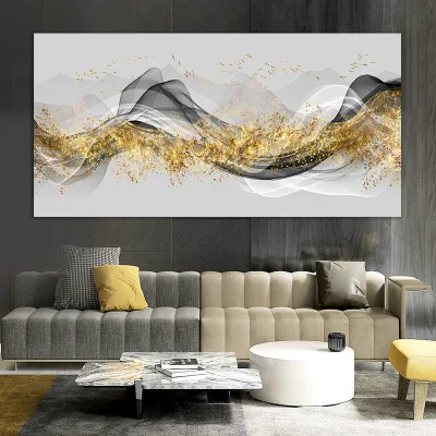 Decorazione della stanza parete moderna di pittura ad olio fine Art 5 pannello Abastract Waves Canvas Print