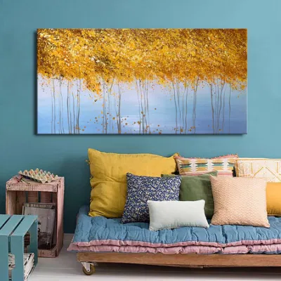 Dipinto ad olio di albero d&prime;oro fatto a mano Arte moderna 3D Textured Wall Per decorazione
