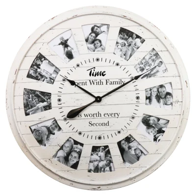  Cornice per display fotografico bianco Multi Design moderno Orologio Collage di immagini 12 Display fotografico mdf Orologio da parete per arredamento