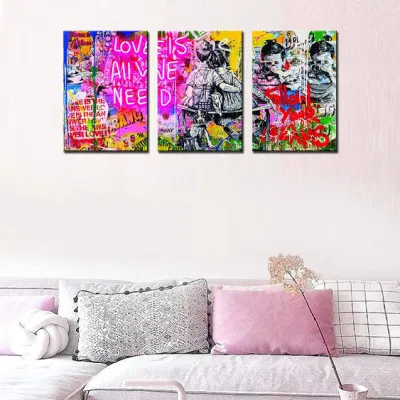  Graffiti Street Art Banksy Canvas Wall Art per soggiorno Decor 3 pezzi piccola coppia immagine Stampa Pop Artwork