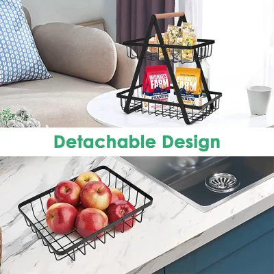 Home decorativo cucina piano di lavoro Organizzatore rimovibile rack di stoccaggio filo pane Cestello portaspola in metallo 2 Tier per frutta