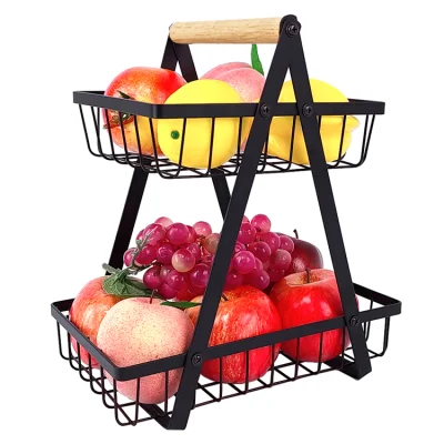  Home decorativo cucina piano di lavoro Organizzatore rimovibile rack di stoccaggio filo pane Cestello portaspola in metallo 2 Tier per frutta