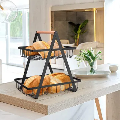 Home decorativo cucina piano di lavoro Organizzatore rimovibile rack di stoccaggio filo pane Cestello portaspola in metallo 2 Tier per frutta