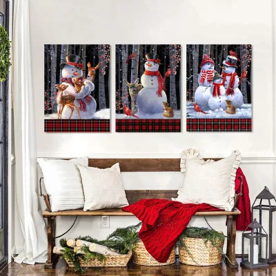 Decorazioni natalizie Snowman Wall Art colorato Winter LED luce tela Stampa per le festività