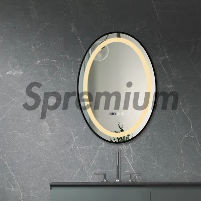 Struttura in metallo di alluminio nero di lunghezza intera illuminata bagno ovale Specchio con Smart bagno a LED con retroilluminazione Vanity LED Speculare
