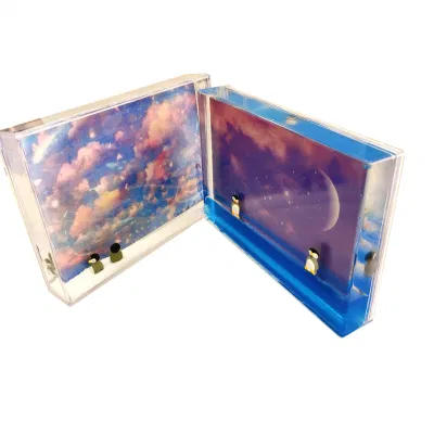 Home decorazione acrilico Instant Frame liquido 6X4 Picture Photo Frame Con Blue Water e carino pinguini galleggianti