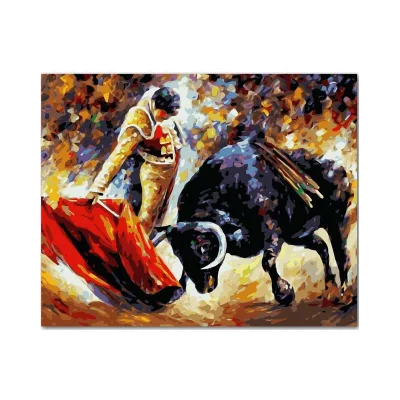 Abstract Bullfight DIY Canvas Pittura da numeri per adulti acrilico Pittura di pigmento da numero Arti Artigianato