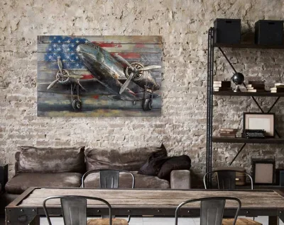 Vancy Arts 3D Wall Art Metal DC bomber aereo 2 Piano goffrato galvanizzato Home Wall Art metallo decorazione per la casa