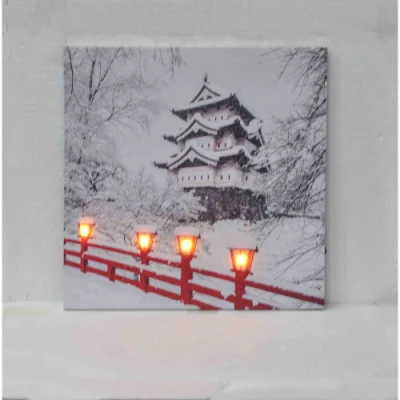 Red Christmas LED Wall Canvas Art Home decor, Light up Battery Operated Snowy Winter Scene, Winter Path Home Winter