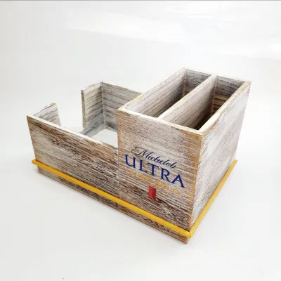 Materiale in legno supporto dispenser di tovaglioli Caddy con logo e schermo in seta personalizzato
