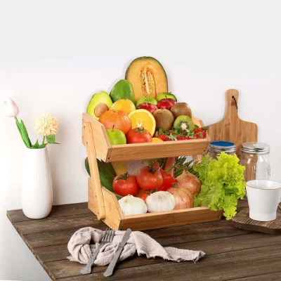 Hot Sell cucina di 2 livelli di stoccaggio del pane di bambù vegetale Cestino di frutta