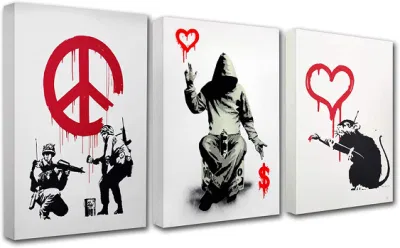 3PZ. Tela da parete Arte in bianco e nero Stampa a banana per Arredamento soggiorno Graffiti Street Art cucina decorazione a parete