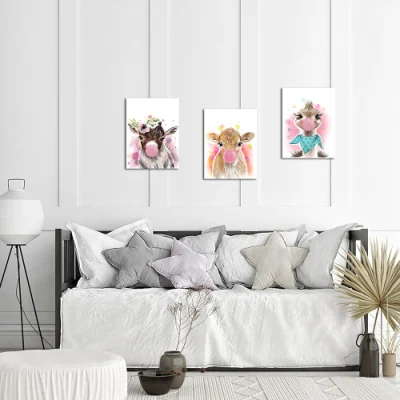 3 pezzi Animali tela Wall Arte incorniciato Posters Pittingsfor Kids