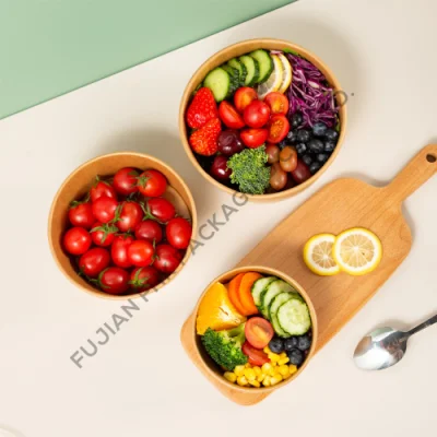 Contenitore per insalata di frutta in carta rotonda Kraft monouso da 1300 ml biodegradabile Take-away Noodle contenitore per fast food recipiente di carta con coperchio