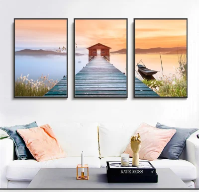 3 pezzi Set pannello tela Wall Art Pittura personalizzata a basso prezzo Home Office Hotel decor Spiaggia Mare Vista Scenic moderno Decorazione
