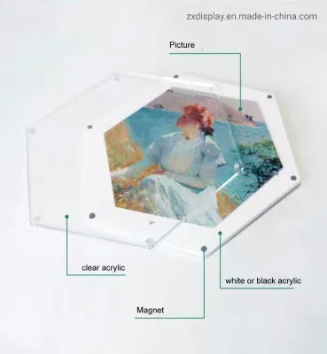 Cornice fotografica acrilica decorativa in acrilico senza cornice con montaggio a parete esagonale con Magnete