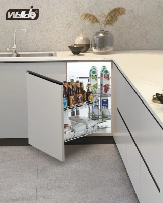Magic Corner Soft Chiudi cestello cucina estraibile rack portaoggetti cromato Contenitore a cestello con rivestimento per stoccaggio e organizzazione