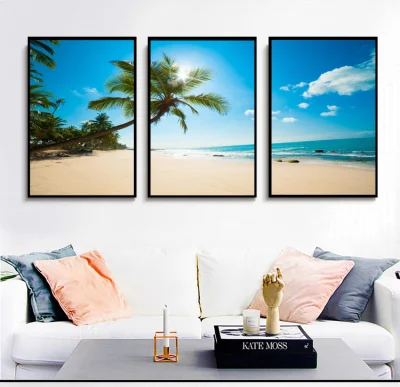 3 pezzi Set pannello tela Wall Art Pittura personalizzata a basso prezzo Home Office Hotel decor Spiaggia Mare Vista Scenic moderno Decorazione