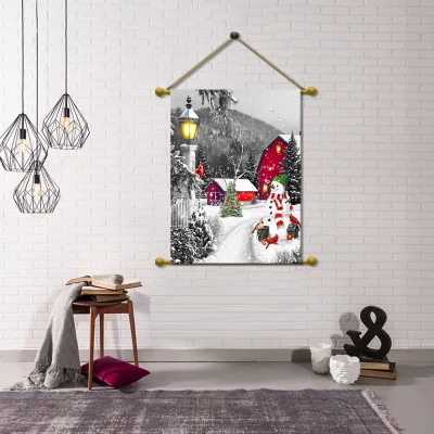 Art legno neve Visualizza albero di Natale luci LED legno di pino LED cornice poster