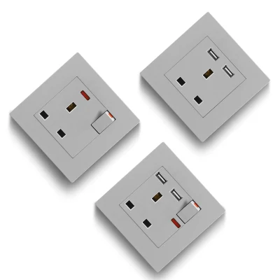 Elegante presa a muro doppia da 13 a UK Silver universale Multi Presa