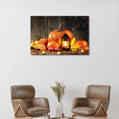 Decorazioni autunnali per la pittura classica di zucca Home Light up LED Luci TV Wall Art