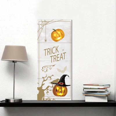 Custom Wholesale Long Strip Halloween Pumpkin Canvas Pittura Stampa con Luci a LED Wall Art