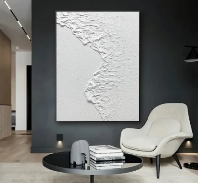 Pittura a mano dipinta 3D textured Wall Art White Abstract Tela