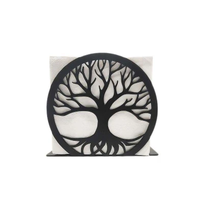 Supporto per tovagliolo da tavolo in ferro battuto in metallo forma Denim con albero grande Supporto verticale per tovagliatore di carta per rack di conservazione
