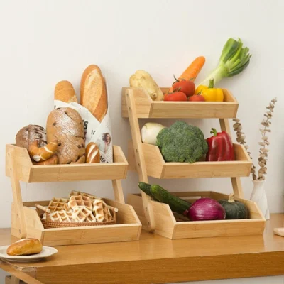 Cesto di frutta di bambù 3 livelli di recipiente vegetale per la cucina di stoccaggio Rack display
