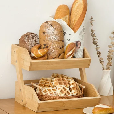 Cesto di frutta di bambù 3 livelli di recipiente vegetale per la cucina di stoccaggio Rack display