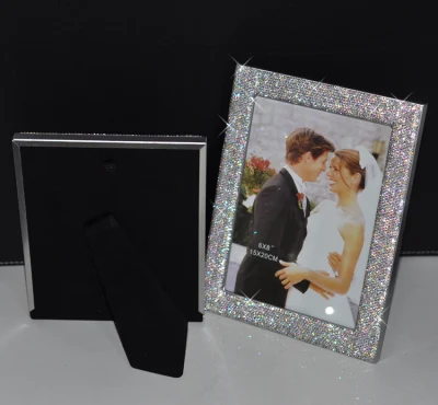 Ea007 Photo Holder specchio di vetro con bordo in cristallo brillante uso In piedi con l&prime;Easel incluso o Ready to Hang Silver Bling Cornice fotografica Diamond